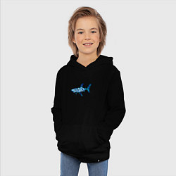 Толстовка детская хлопковая Акула из мозаики цвета моря с надписью shark, цвет: черный — фото 2
