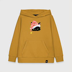 Толстовка детская хлопковая Новогодний черный кот в новогоднем колпаке, цвет: горчичный