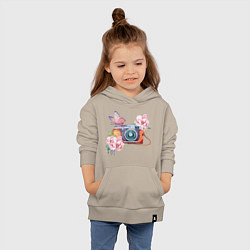 Толстовка детская хлопковая Фотоаппарат в цветах и бабочки, цвет: миндальный — фото 2