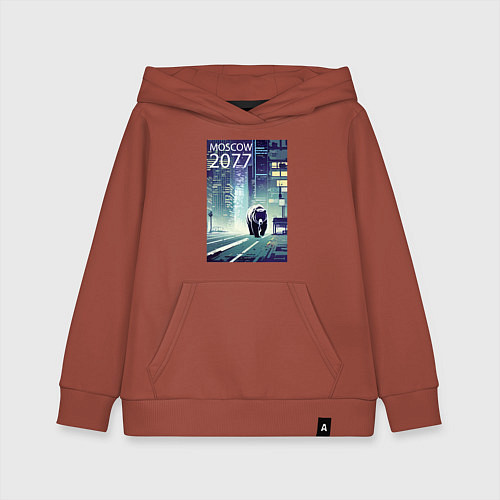 Детская толстовка-худи Медведь в большом городе -нейросеть / Кирпичный – фото 1