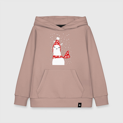 Детская толстовка-худи Лама - альпака в шапочке и шарфе / Пыльно-розовый – фото 1