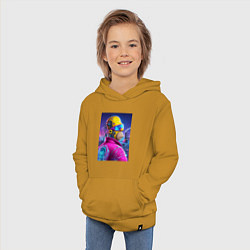Толстовка детская хлопковая Профиль Гомера Симпсона - нейросеть, цвет: горчичный — фото 2