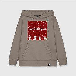 Толстовка детская хлопковая Новогодние ламы в шапочках, цвет: утренний латте