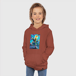 Толстовка детская хлопковая Скейтбордист Барт Симпсон на фоне граффити, цвет: кирпичный — фото 2
