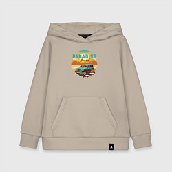 Толстовка детская хлопковая Джип на фоне пляжа, цвет: миндальный