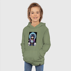 Толстовка детская хлопковая Аниме девушка шаманка, цвет: авокадо — фото 2