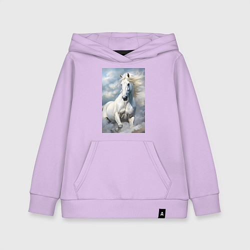 Детская толстовка-худи Белая лошадь на фоне неба / Лаванда – фото 1