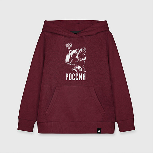 Детская толстовка-худи Русский медведь / Меланж-бордовый – фото 1