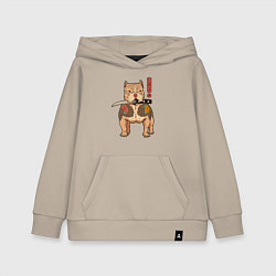 Толстовка детская хлопковая Питбуль якудза самурай, цвет: миндальный