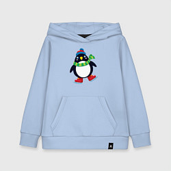 Толстовка детская хлопковая Пингвин на коньках, цвет: мягкое небо