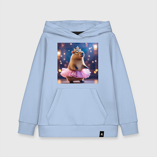 Детская толстовка-худи Мем капибара балерина в розовой юбочке и короне / Мягкое небо – фото 1