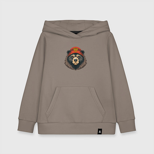 Детская толстовка-худи Русский медведь в шапке с гербом / Утренний латте – фото 1