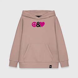 Толстовка детская хлопковая Peace and love, цвет: пыльно-розовый
