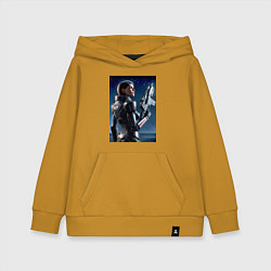 Толстовка детская хлопковая Mass effect - character ai art, цвет: горчичный