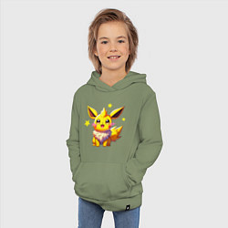 Толстовка детская хлопковая Пикачу из нейросети Далли, цвет: авокадо — фото 2