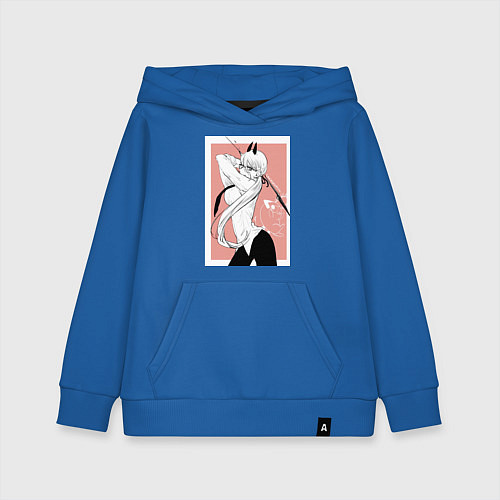 Детская толстовка-худи Человек бензопила Пауэр в офисном костюме / Синий – фото 1