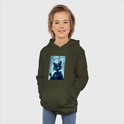 Толстовка детская хлопковая Cybercat 2099 - ai art, цвет: хаки — фото 2