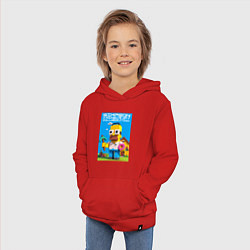 Толстовка детская хлопковая Homer Simpson and Minecraft - collaboration ai art, цвет: красный — фото 2