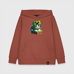 Толстовка детская хлопковая Kitten creeper collaboration - ai art, цвет: кирпичный