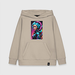 Толстовка детская хлопковая Фантастическая кибер девчонка - нейросеть, цвет: миндальный