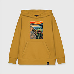 Толстовка детская хлопковая Лягушка кричит - мем нейросеть, цвет: горчичный