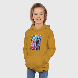 Толстовка детская хлопковая Barbie and Ken - ai art fantasy, цвет: горчичный — фото 2
