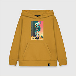 Толстовка детская хлопковая Cyber skeleton from future - ai art fantasy, цвет: горчичный