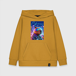 Толстовка детская хлопковая Cyber capybara - neon metropolis, цвет: горчичный