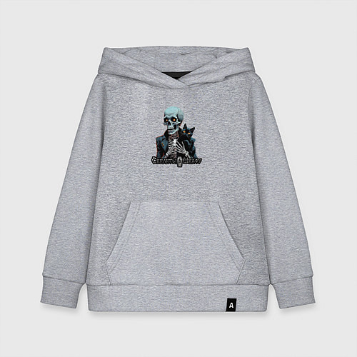 Детская толстовка-худи Арт котик и скелет / Меланж – фото 1