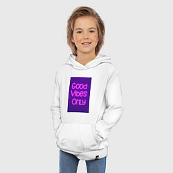 Толстовка детская хлопковая Неоновая надпись good vibes only и кирпичная стена, цвет: белый — фото 2