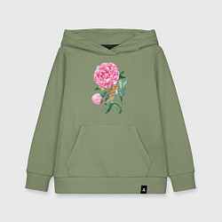 Толстовка детская хлопковая Ветка пионов, цвет: авокадо