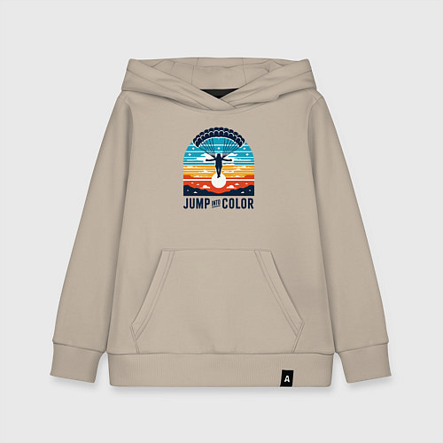 Детская толстовка-худи Парашютист на фоне закатного неба ретро винтаж / Миндальный – фото 1