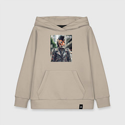 Толстовка детская хлопковая Леопард панк музыкант - нейросеть, цвет: миндальный
