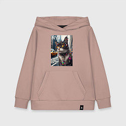 Толстовка детская хлопковая Пирсинг Нью-Йоркского кота - нейросеть, цвет: пыльно-розовый