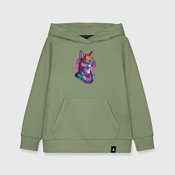 Толстовка детская хлопковая Лис в кожаной куртке, цвет: авокадо
