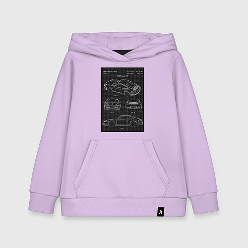 Детская толстовка-худи Porsche 911 автомобиль чертеж / Лаванда – фото 1