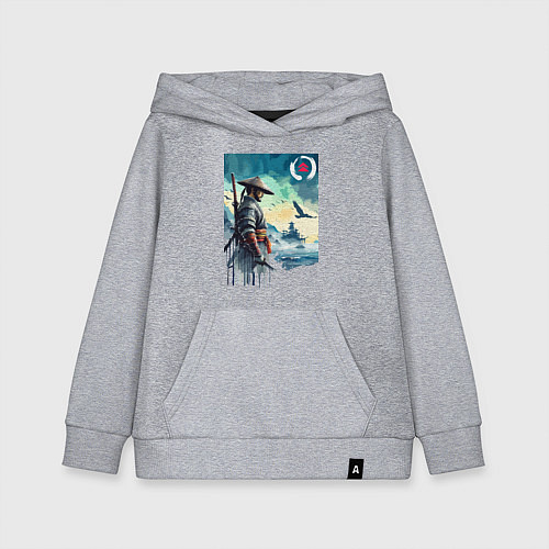 Детская толстовка-худи Японский самурай - призрак Цусимы / Меланж – фото 1