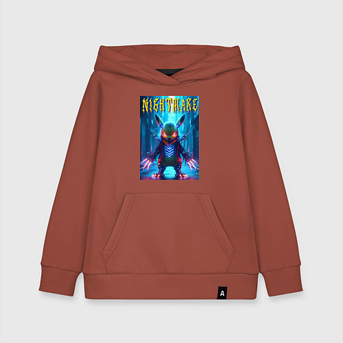 Детская толстовка-худи Cyber terrible Pikachu - neon glow / Кирпичный – фото 1