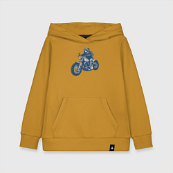 Толстовка детская хлопковая Питбуль байкер на чоппере мотоцикле, цвет: горчичный