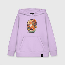 Толстовка детская хлопковая Лиса в японском стиле на фоне гор, цвет: лаванда