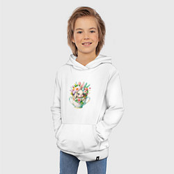 Толстовка детская хлопковая Милый кролик акварельная чашечка цветы, цвет: белый — фото 2