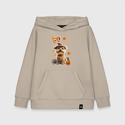 Толстовка детская хлопковая Собака в костюме хеллоуин, цвет: миндальный