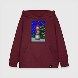 Толстовка детская хлопковая Снеговичок с подарком под елкой, цвет: меланж-бордовый