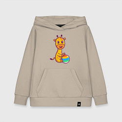 Толстовка детская хлопковая Жираф играет в мяч, цвет: миндальный