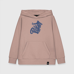 Толстовка детская хлопковая Голубь на мотоцикле чоппере байкер, цвет: пыльно-розовый
