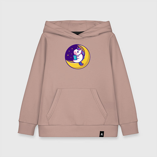 Детская толстовка-худи Единорог читает на луне / Пыльно-розовый – фото 1