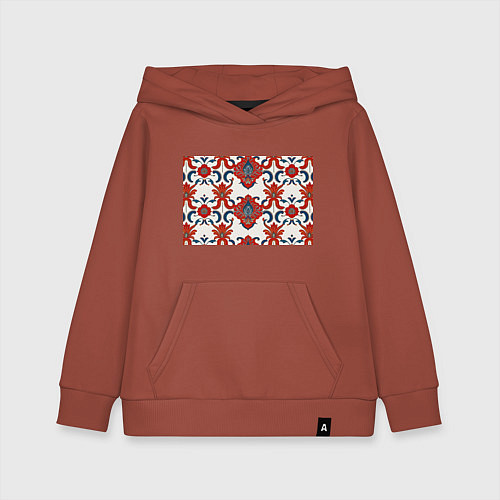 Детская толстовка-худи Узор красно-синий на белом фоне / Кирпичный – фото 1