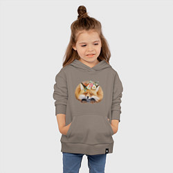 Толстовка детская хлопковая Милая пушистая лисичка в цветах, цвет: утренний латте — фото 2