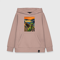 Толстовка детская хлопковая Богомол кричит на картине Эдварда Мунка - мем иску, цвет: пыльно-розовый