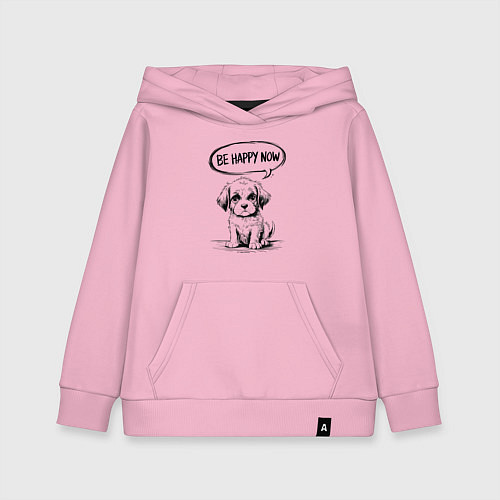 Детская толстовка-худи Щенок be happy now / Светло-розовый – фото 1